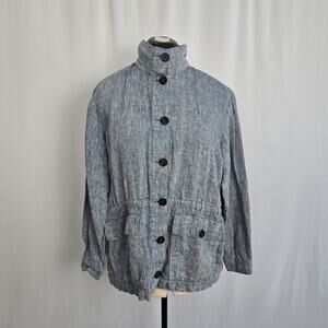 Lands' End Button Down Linen Blouse Women's XL Blue Gray Denim